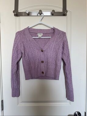 Jessica Simpson Cropped Cable-Knit Cardigan - Lavender Purple
